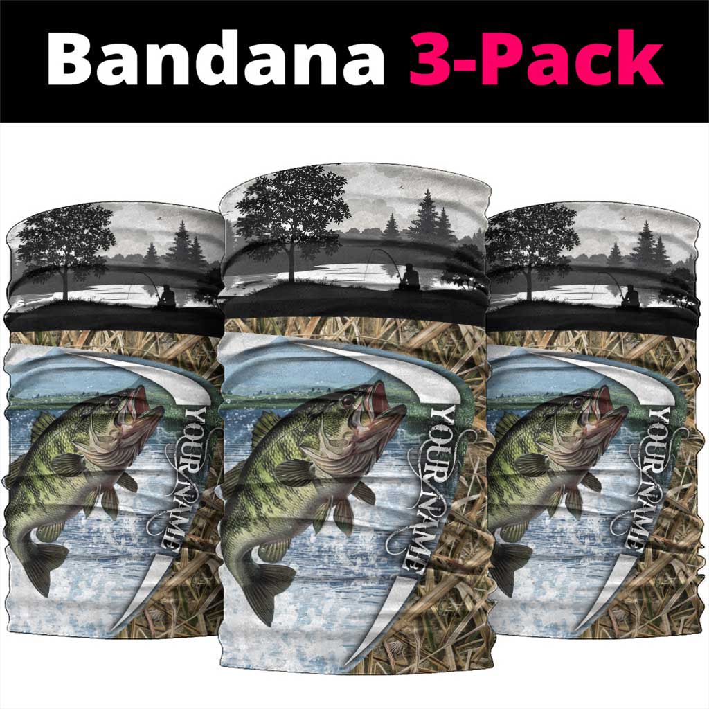 Personalized Largemouth Bass Fishing Neck Gaiter with Camo Reeds - Outdoor Angler Design - Wonder Print Shop