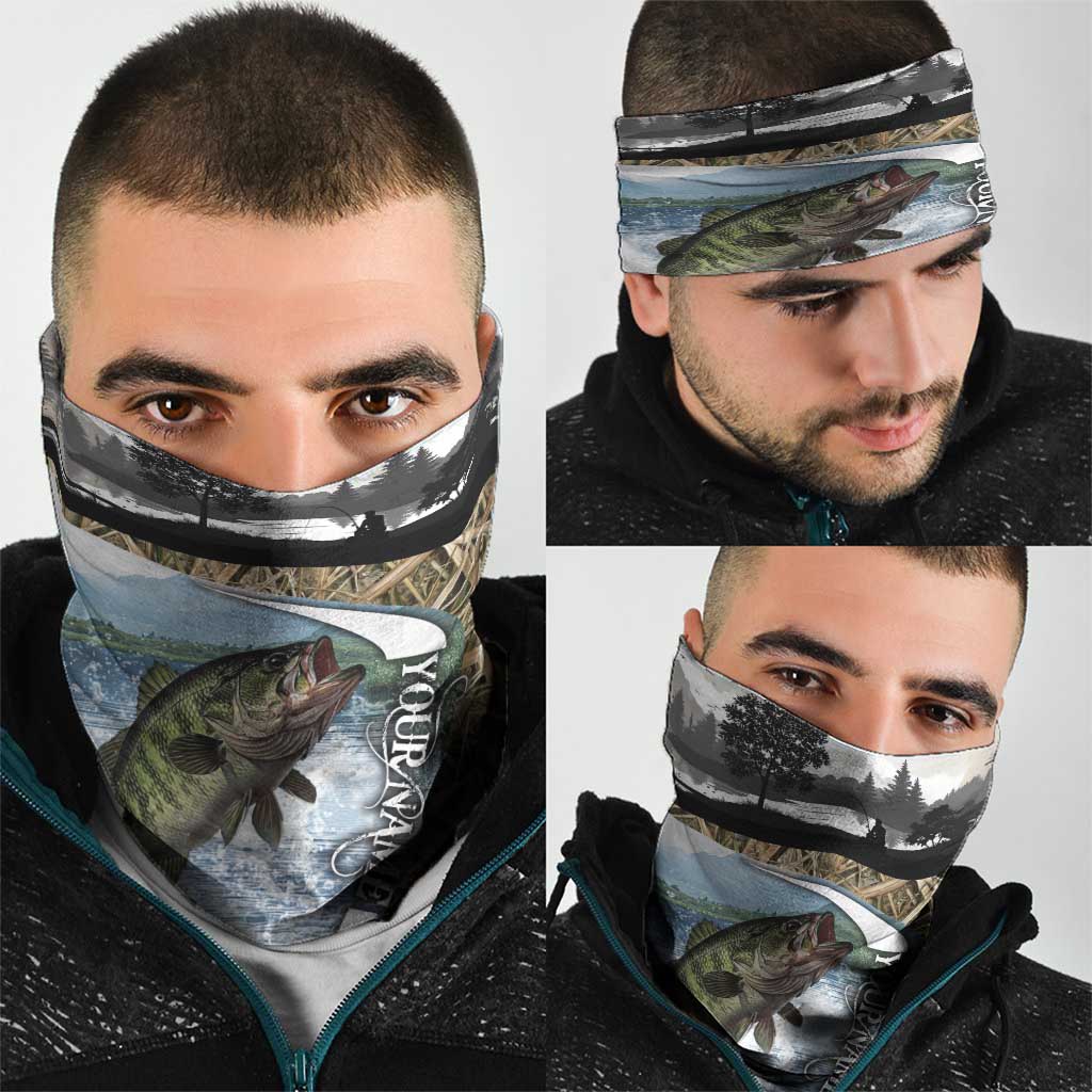 Personalized Largemouth Bass Fishing Neck Gaiter with Camo Reeds - Outdoor Angler Design - Wonder Print Shop