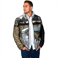 Personalized Largemouth Bass Fishing Padded Jacket with Camo Reeds - Outdoor Angler Design - Wonder Print Shop