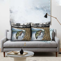 Personalized Largemouth Bass Fishing Pillow Cover with Camo Reeds - Outdoor Angler Design - Wonder Print Shop