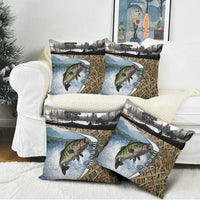 Personalized Largemouth Bass Fishing Pillow Cover with Camo Reeds - Outdoor Angler Design - Wonder Print Shop