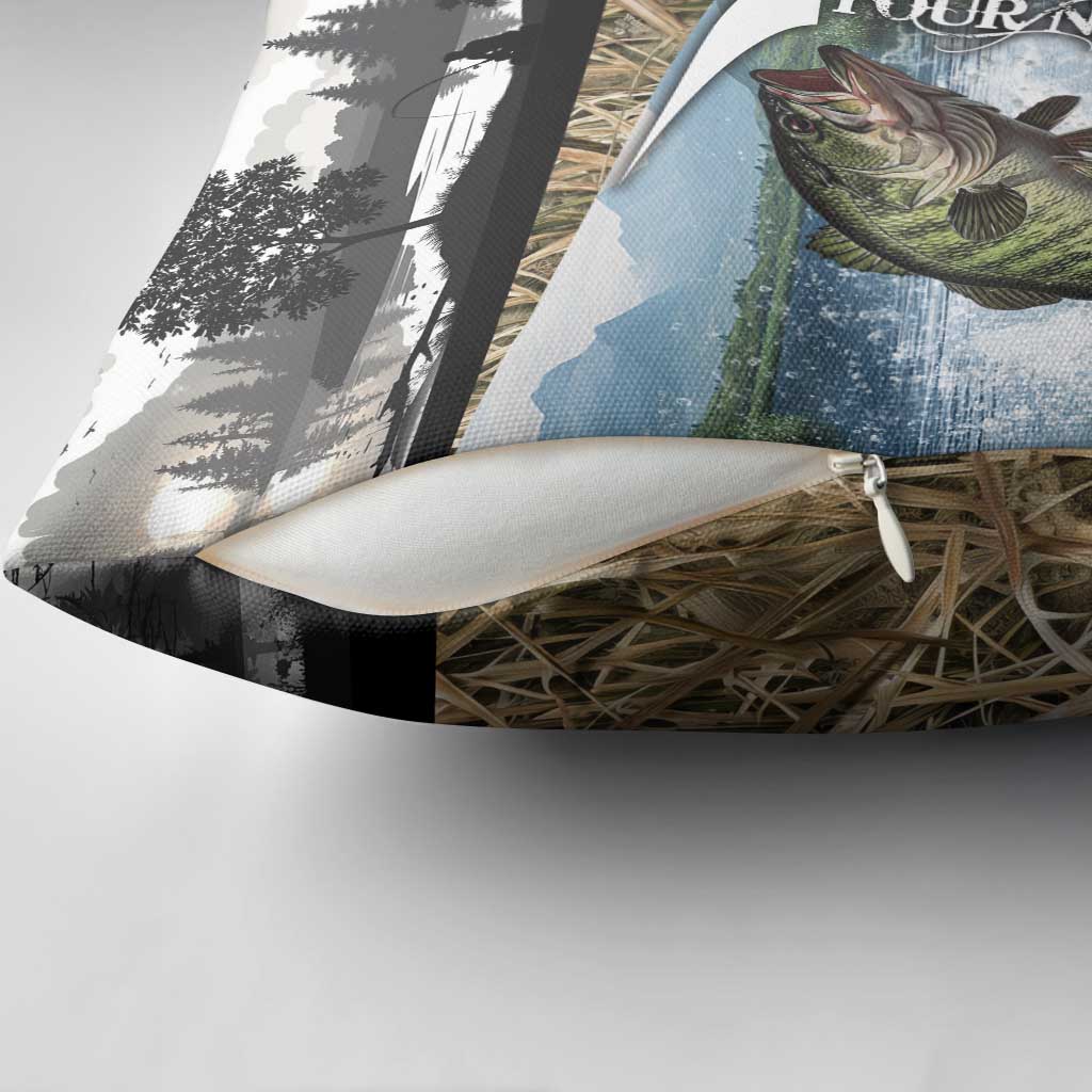 Personalized Largemouth Bass Fishing Pillow Cover with Camo Reeds - Outdoor Angler Design - Wonder Print Shop