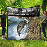 Personalized Largemouth Bass Fishing Quilt with Camo Reeds - Outdoor Angler Design - Wonder Print Shop