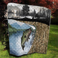 Personalized Largemouth Bass Fishing Quilt with Camo Reeds - Outdoor Angler Design - Wonder Print Shop