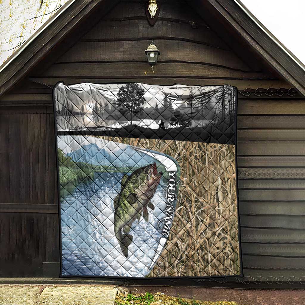 Personalized Largemouth Bass Fishing Quilt with Camo Reeds - Outdoor Angler Design - Wonder Print Shop