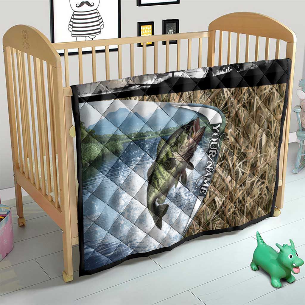 Personalized Largemouth Bass Fishing Quilt with Camo Reeds - Outdoor Angler Design - Wonder Print Shop