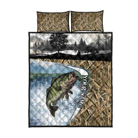 Personalized Largemouth Bass Fishing Quilt Bed Set with Camo Reeds - Outdoor Angler Design - Wonder Print Shop