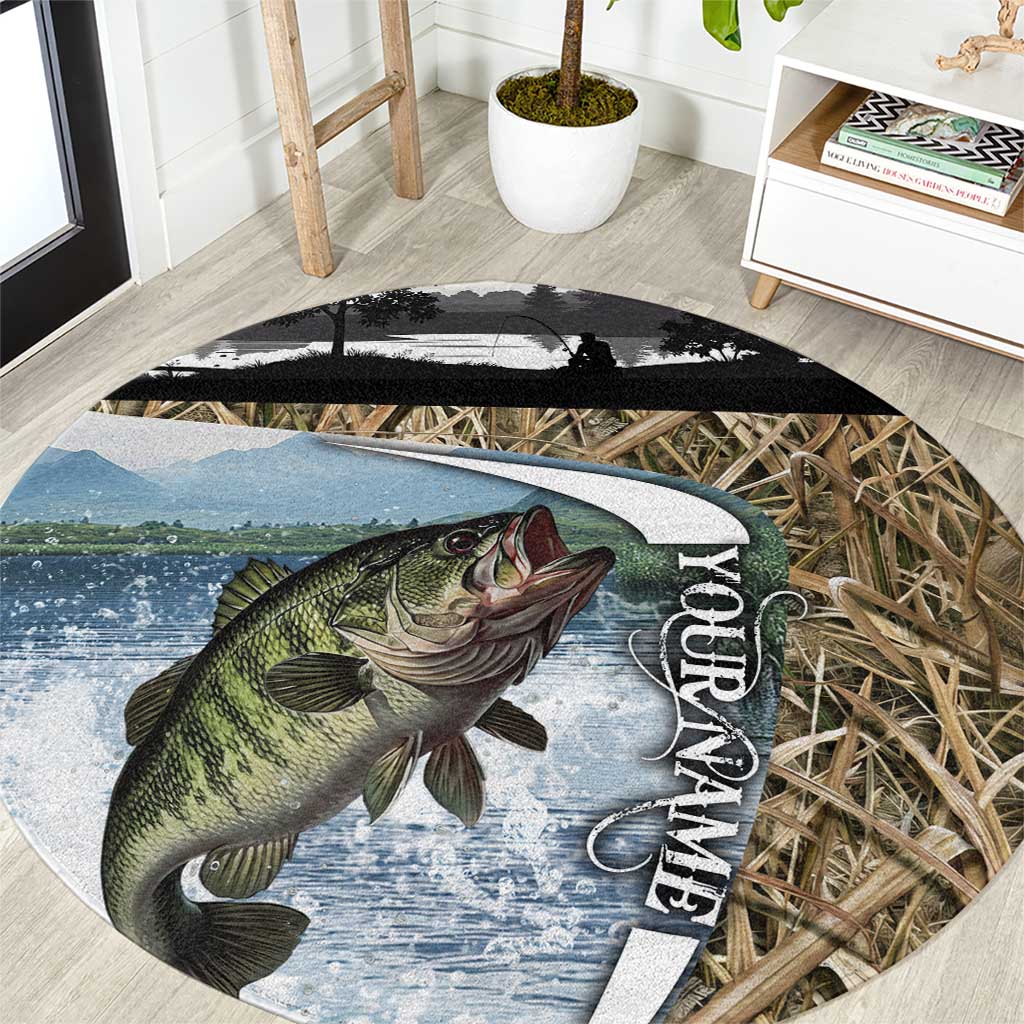 Personalized Largemouth Bass Fishing Round Carpet with Camo Reeds - Outdoor Angler Design - Wonder Print Shop
