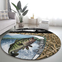 Personalized Largemouth Bass Fishing Round Carpet with Camo Reeds - Outdoor Angler Design - Wonder Print Shop