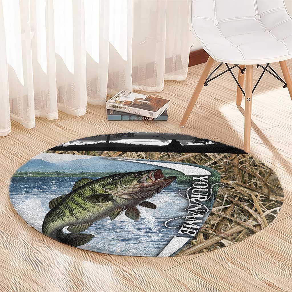 Personalized Largemouth Bass Fishing Round Carpet with Camo Reeds - Outdoor Angler Design - Wonder Print Shop