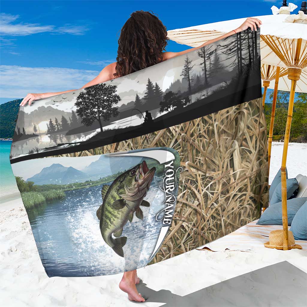 Personalized Largemouth Bass Fishing Sarong with Camo Reeds - Outdoor Angler Design - Wonder Print Shop
