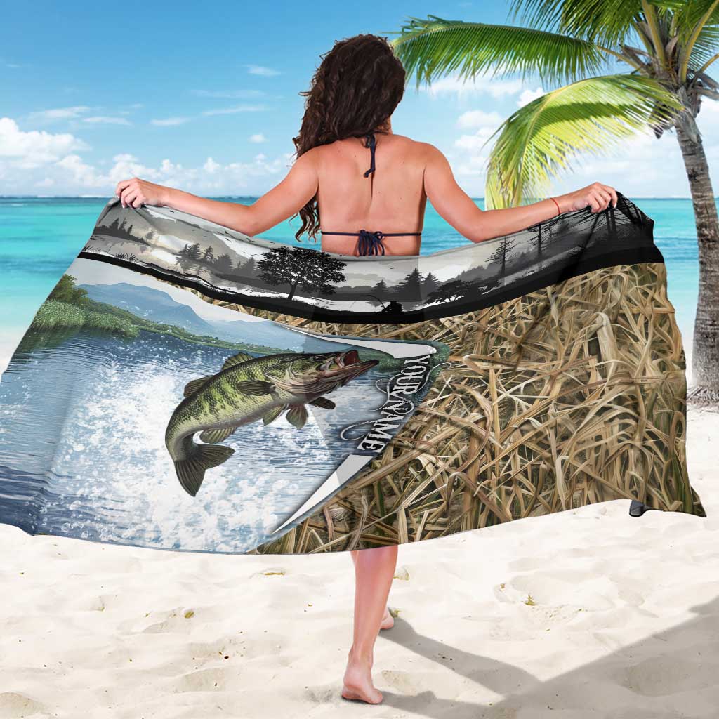 Personalized Largemouth Bass Fishing Sarong with Camo Reeds - Outdoor Angler Design - Wonder Print Shop