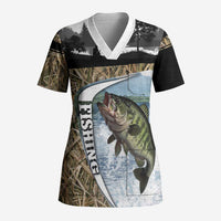Personalized Largemouth Bass Fishing Scrub Top with Camo Reeds - Outdoor Angler Design - Wonder Print Shop