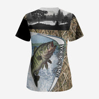 Personalized Largemouth Bass Fishing Scrub Top with Camo Reeds - Outdoor Angler Design - Wonder Print Shop
