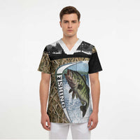 Personalized Largemouth Bass Fishing Scrub Top with Camo Reeds - Outdoor Angler Design - Wonder Print Shop