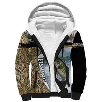 Personalized Largemouth Bass Fishing Sherpa Hoodie with Camo Reeds - Outdoor Angler Design - Wonder Print Shop