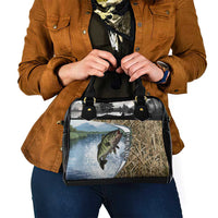 Personalized Largemouth Bass Fishing Shoulder Handbag with Camo Reeds - Outdoor Angler Design - Wonder Print Shop