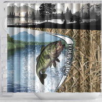 Personalized Largemouth Bass Fishing Shower Curtain with Camo Reeds - Outdoor Angler Design - Wonder Print Shop