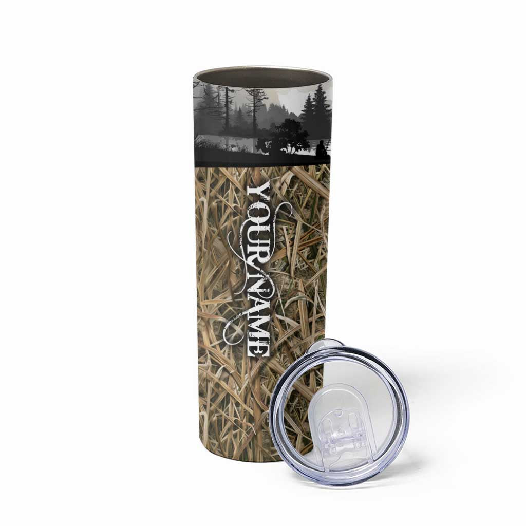 Personalized Largemouth Bass Fishing Skinny Tumbler with Camo Reeds - Outdoor Angler Design - Wonder Print Shop