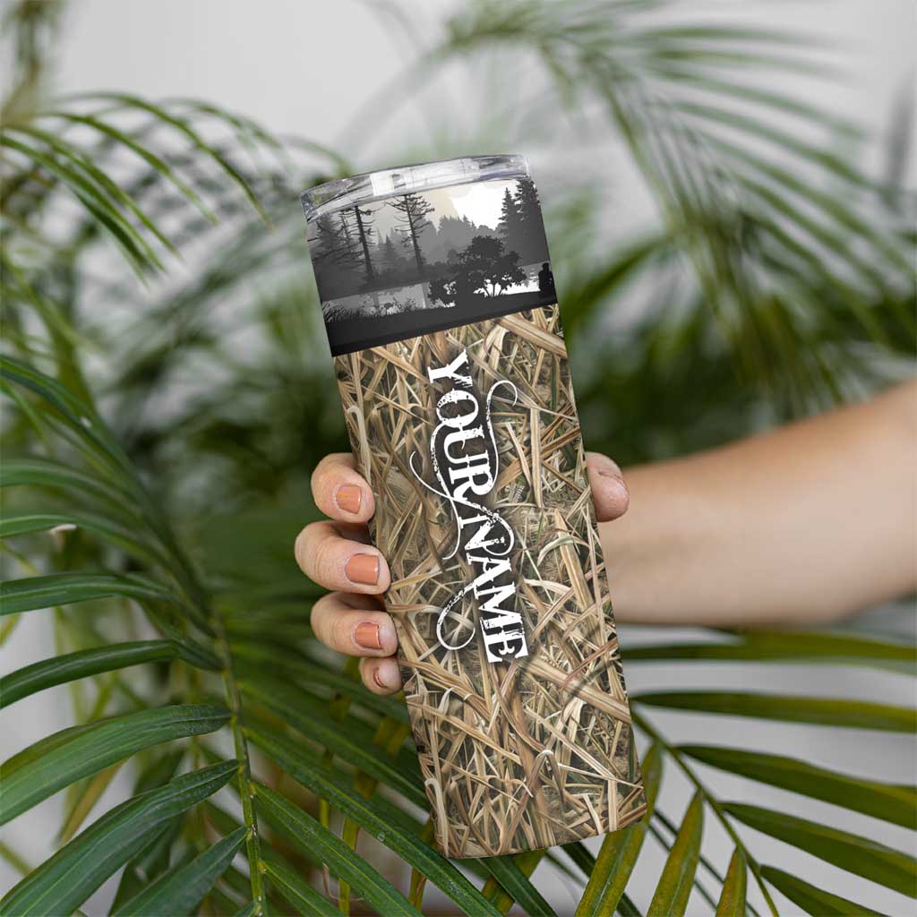 Personalized Largemouth Bass Fishing Skinny Tumbler with Camo Reeds - Outdoor Angler Design - Wonder Print Shop