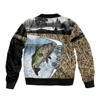 Personalized Largemouth Bass Fishing Sleeve Zip Bomber Jacket with Camo Reeds - Outdoor Angler Design - Wonder Print Shop