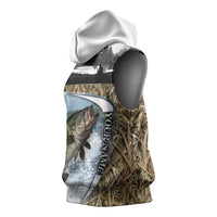 Personalized Largemouth Bass Fishing Sleeveless Hoodie with Camo Reeds - Outdoor Angler Design - Wonder Print Shop