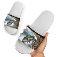 Personalized Largemouth Bass Fishing Slide Sandals with Camo Reeds - Outdoor Angler Design - Wonder Print Shop