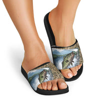 Personalized Largemouth Bass Fishing Slide Sandals with Camo Reeds - Outdoor Angler Design - Wonder Print Shop