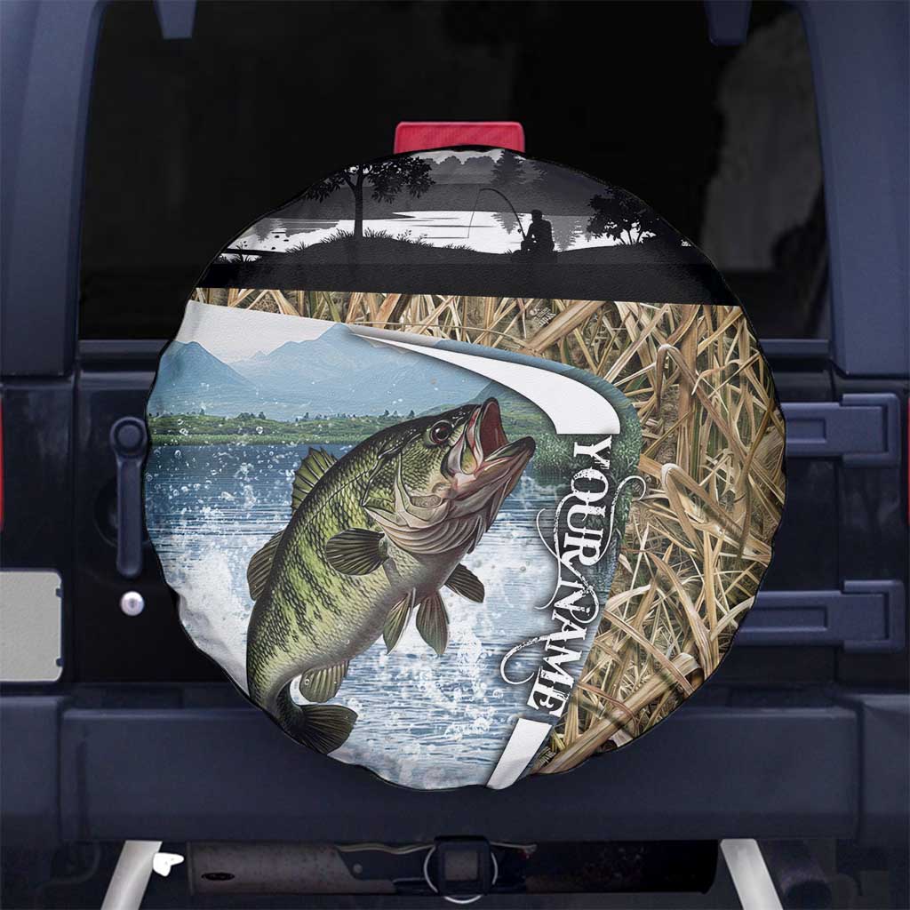 Personalized Largemouth Bass Fishing Spare Tire Cover with Camo Reeds - Outdoor Angler Design - Wonder Print Shop