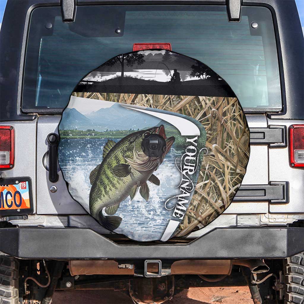 Personalized Largemouth Bass Fishing Spare Tire Cover with Camo Reeds - Outdoor Angler Design - Wonder Print Shop