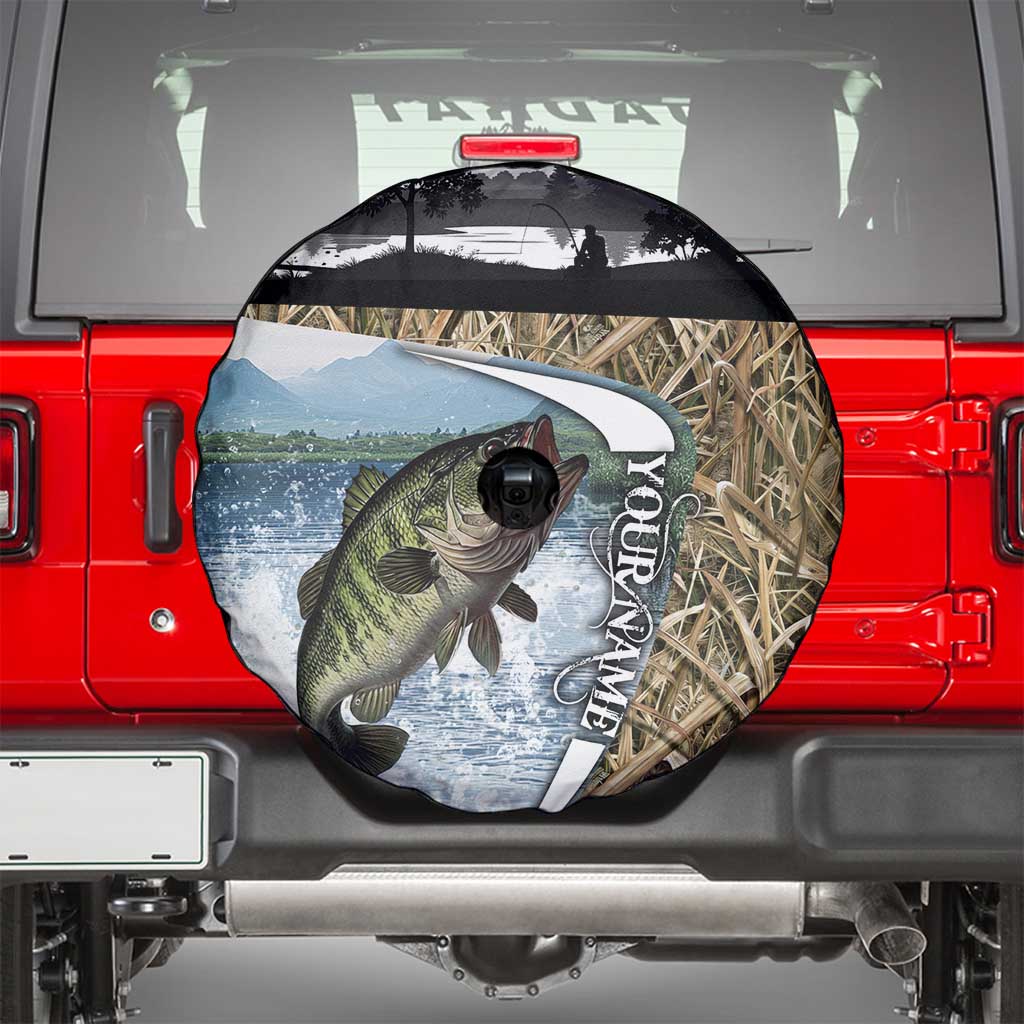 Personalized Largemouth Bass Fishing Spare Tire Cover with Camo Reeds - Outdoor Angler Design - Wonder Print Shop