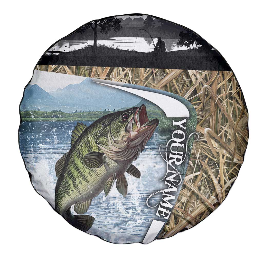 Personalized Largemouth Bass Fishing Spare Tire Cover with Camo Reeds - Outdoor Angler Design - Wonder Print Shop