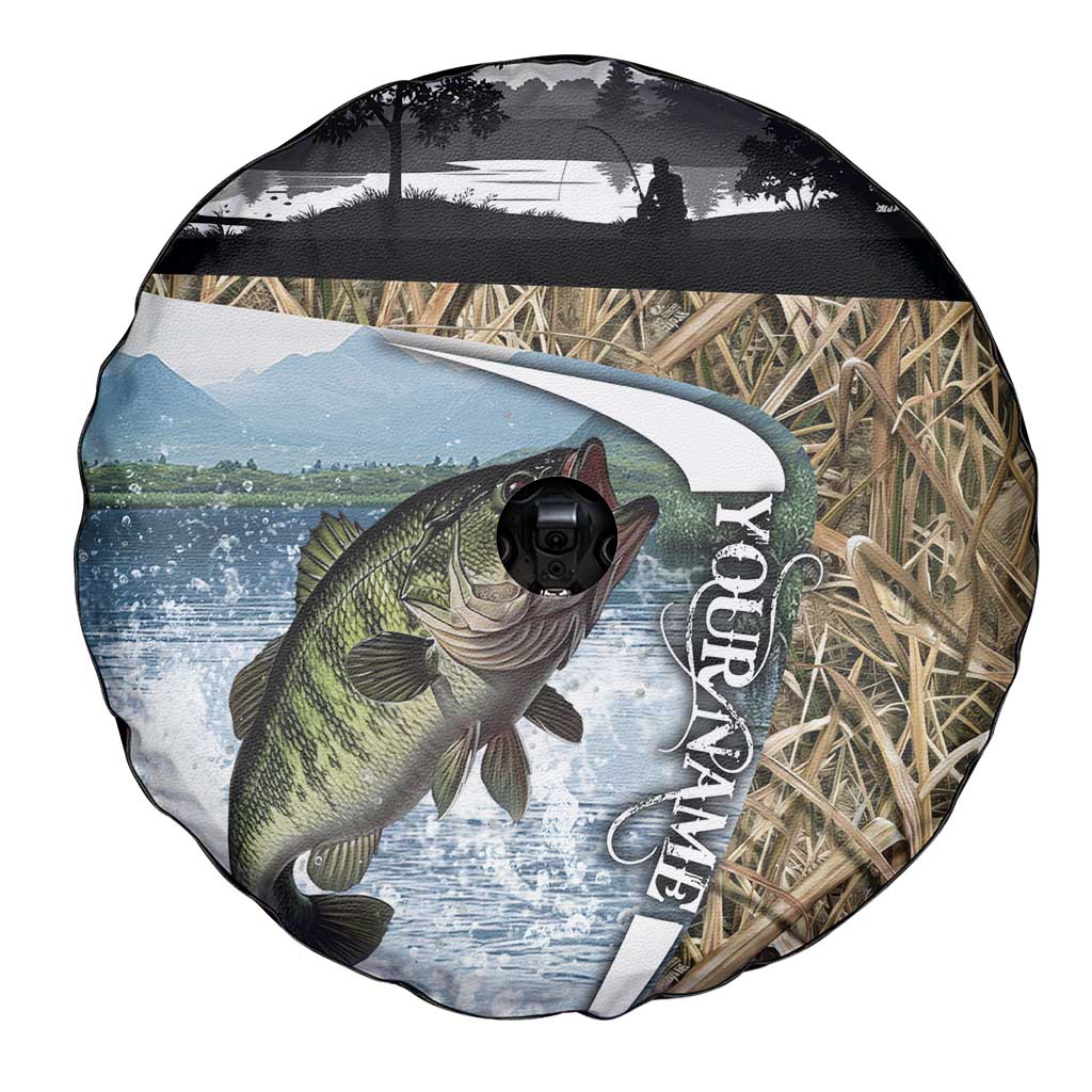Personalized Largemouth Bass Fishing Spare Tire Cover with Camo Reeds - Outdoor Angler Design - Wonder Print Shop