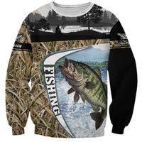 Personalized Largemouth Bass Fishing Sweatshirt with Camo Reeds - Outdoor Angler Design - Wonder Print Shop