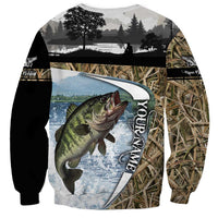 Personalized Largemouth Bass Fishing Sweatshirt with Camo Reeds - Outdoor Angler Design - Wonder Print Shop