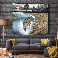 Personalized Largemouth Bass Fishing Tapestry with Camo Reeds - Outdoor Angler Design - Wonder Print Shop