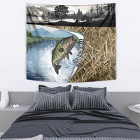 Personalized Largemouth Bass Fishing Tapestry with Camo Reeds - Outdoor Angler Design - Wonder Print Shop