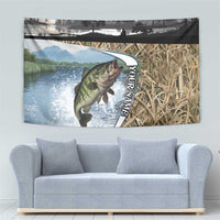 Personalized Largemouth Bass Fishing Tapestry with Camo Reeds - Outdoor Angler Design - Wonder Print Shop