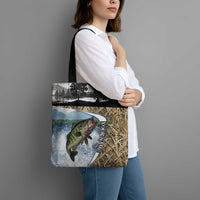 Personalized Largemouth Bass Fishing Tote Bag with Camo Reeds - Outdoor Angler Design - Wonder Print Shop