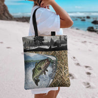 Personalized Largemouth Bass Fishing Tote Bag with Camo Reeds - Outdoor Angler Design - Wonder Print Shop