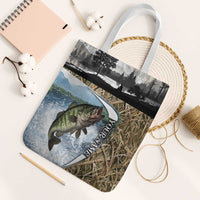 Personalized Largemouth Bass Fishing Tote Bag with Camo Reeds - Outdoor Angler Design - Wonder Print Shop