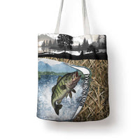 Personalized Largemouth Bass Fishing Tote Bag with Camo Reeds - Outdoor Angler Design - Wonder Print Shop
