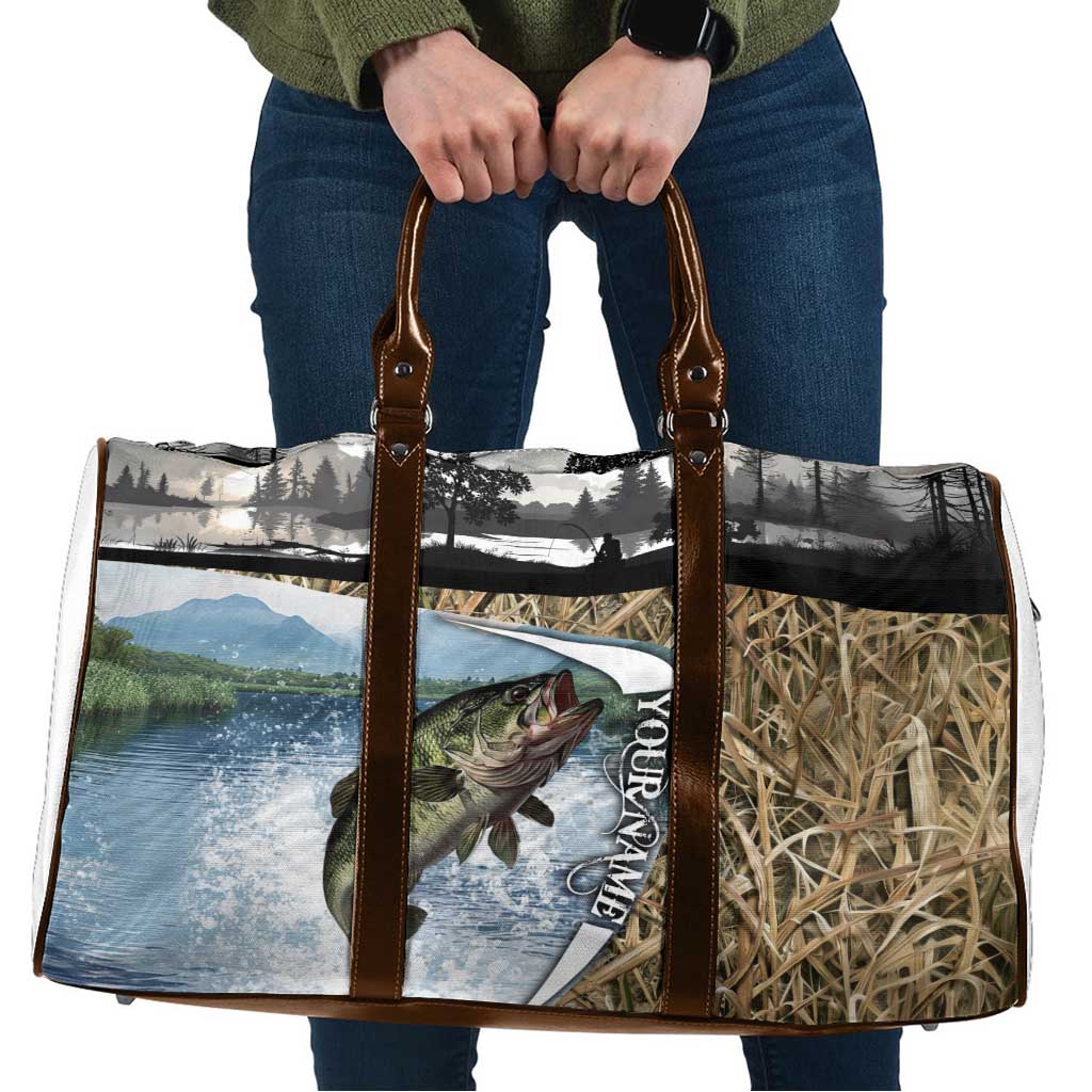 Personalized Largemouth Bass Fishing Travel Bag with Camo Reeds - Outdoor Angler Design - Wonder Print Shop