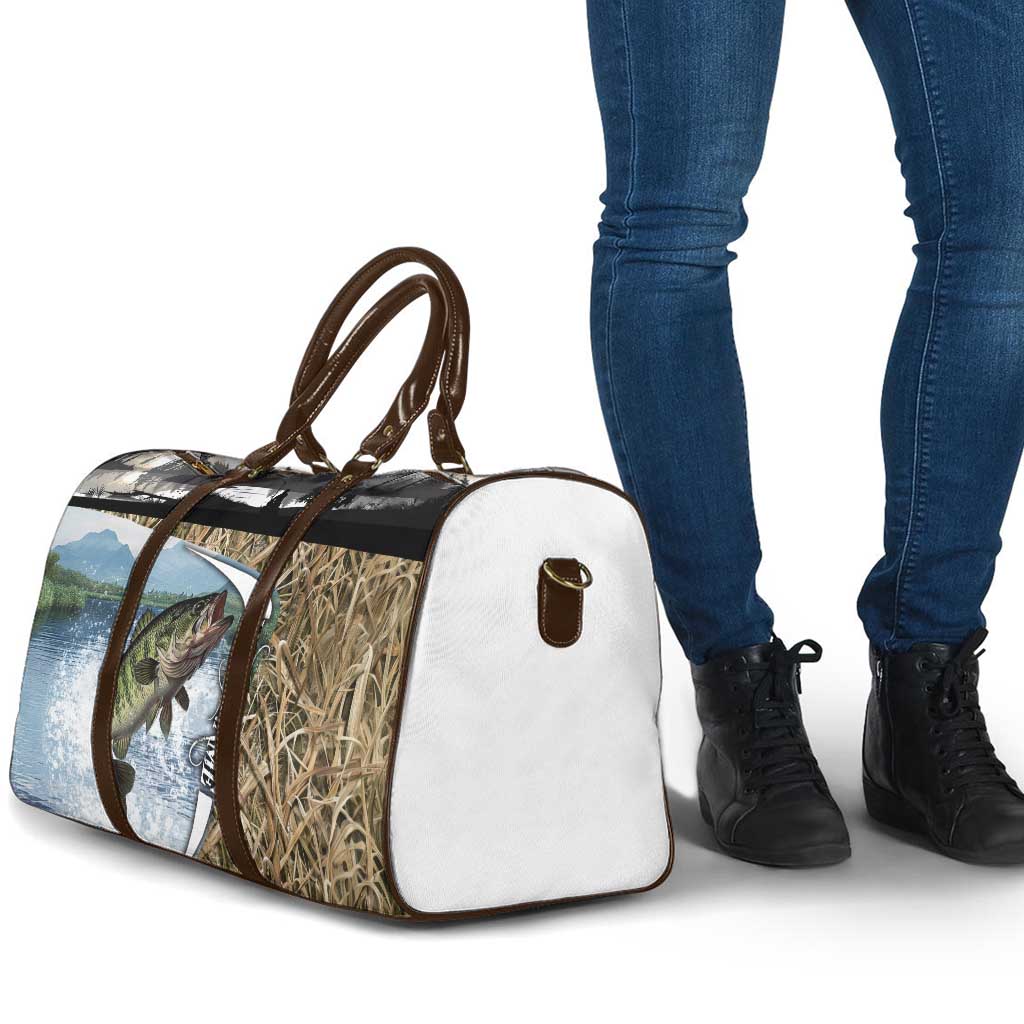 Personalized Largemouth Bass Fishing Travel Bag with Camo Reeds - Outdoor Angler Design - Wonder Print Shop
