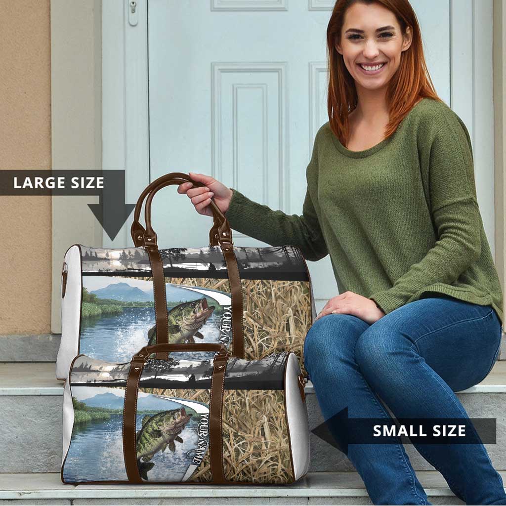 Personalized Largemouth Bass Fishing Travel Bag with Camo Reeds - Outdoor Angler Design - Wonder Print Shop