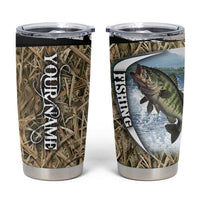 Personalized Largemouth Bass Fishing Tumbler Cup with Camo Reeds - Outdoor Angler Design - Wonder Print Shop