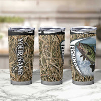 Personalized Largemouth Bass Fishing Tumbler Cup with Camo Reeds - Outdoor Angler Design - Wonder Print Shop