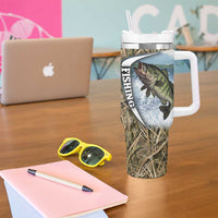 Personalized Largemouth Bass Fishing Tumbler With Handle with Camo Reeds - Outdoor Angler Design - Wonder Print Shop