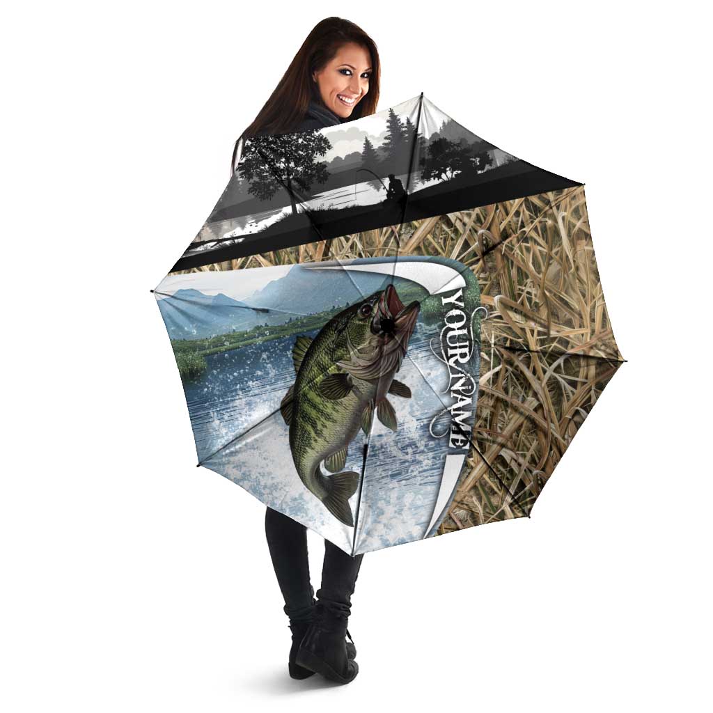 Personalized Largemouth Bass Fishing Umbrella with Camo Reeds - Outdoor Angler Design - Wonder Print Shop