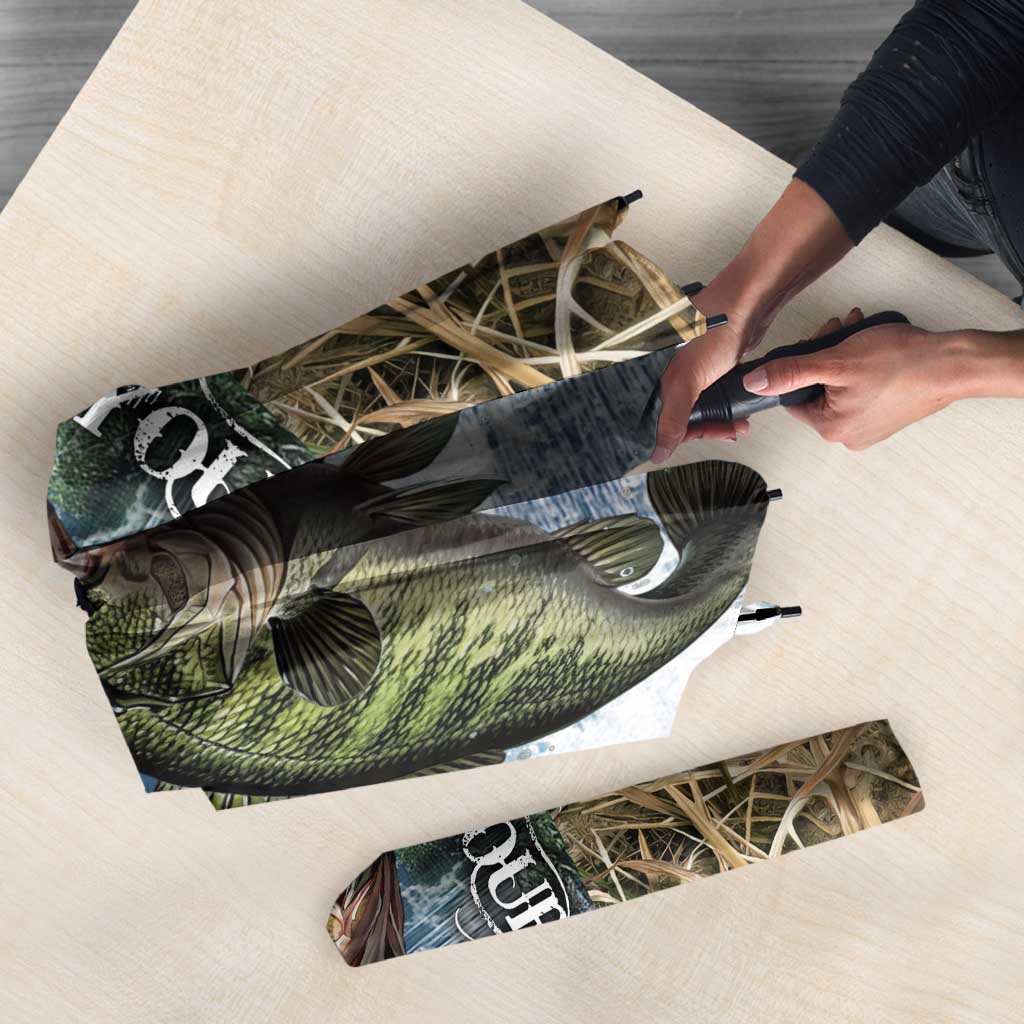 Personalized Largemouth Bass Fishing Umbrella with Camo Reeds - Outdoor Angler Design - Wonder Print Shop
